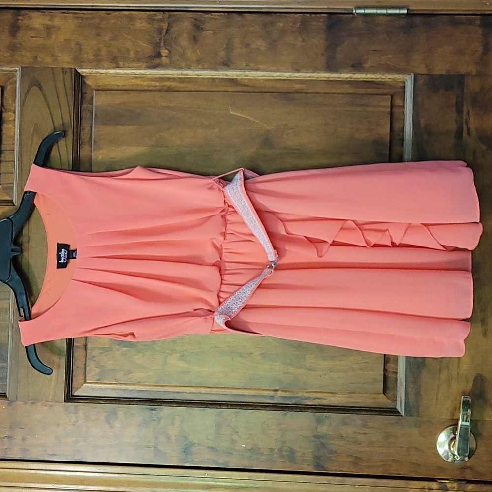 By&By Girl coral dress with belt. Youth 14 1/2